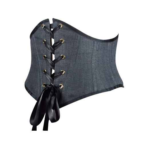 Grey Cotton Waspie Corset Steel Boned with Lacing on Frant and Back